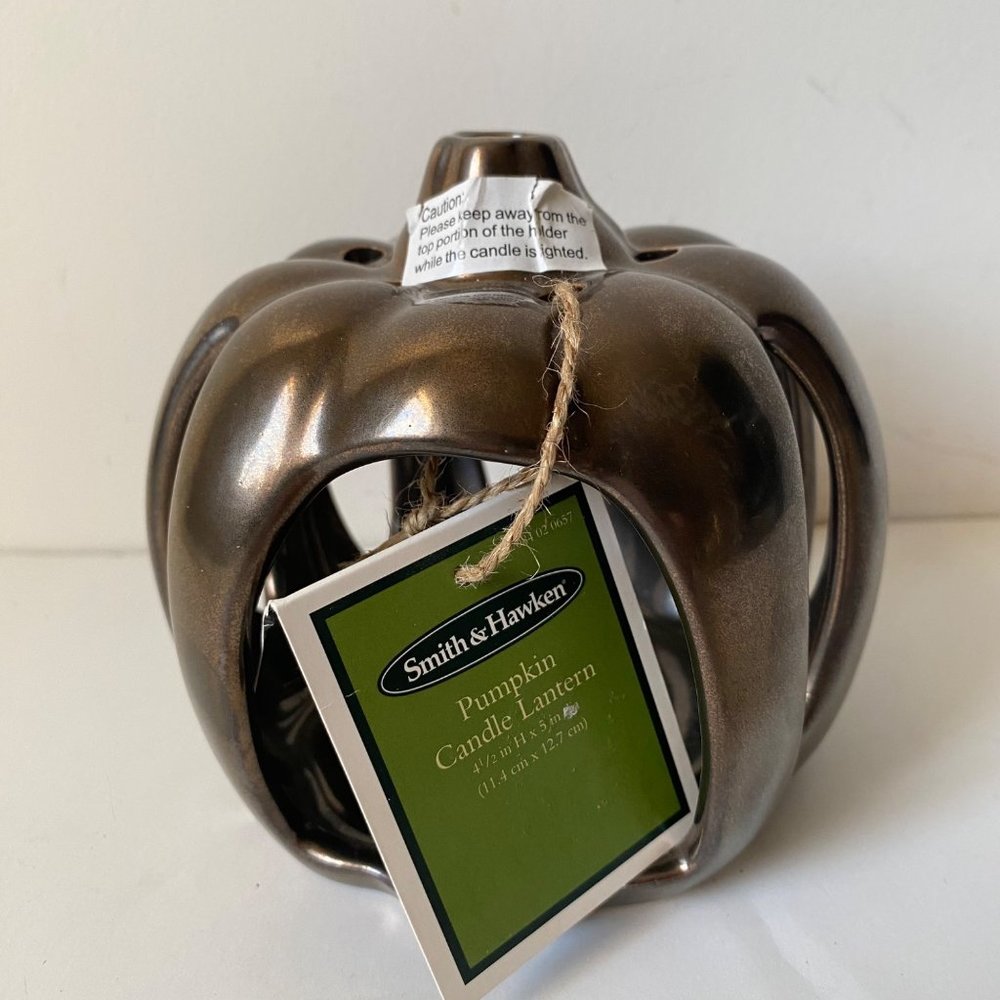 Smith & Hawken 2007 Pumpkin candle lantern bronze tea light 5"‎